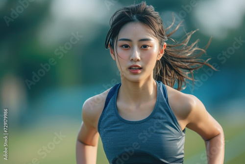 Asian woman wearing athletic activewear doing exercise, sport workout