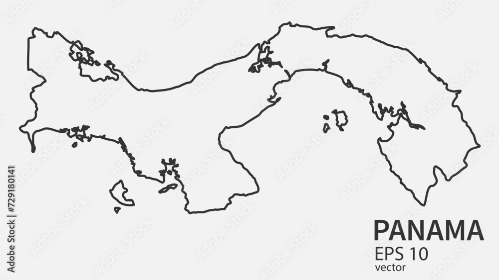 Vector line map of Panama. Vector design isolated on white background.	
