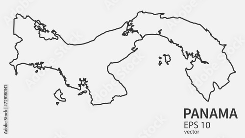 Vector line map of Panama. Vector design isolated on white background. 