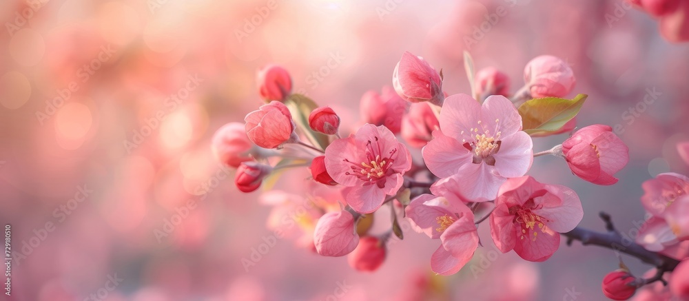 Pink blossoming apple tree branch