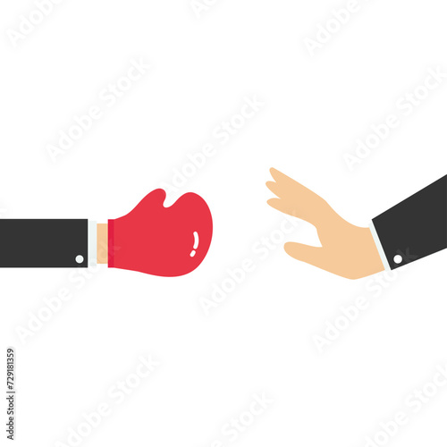 negotiations or stop fighting concept, Conflict management, leadership skills to compromise and solve argument problems, businessman leader standing in the center to stop boxing world fighting conflic
