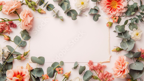 Square Frame Surrounded by Flowers and Greenery