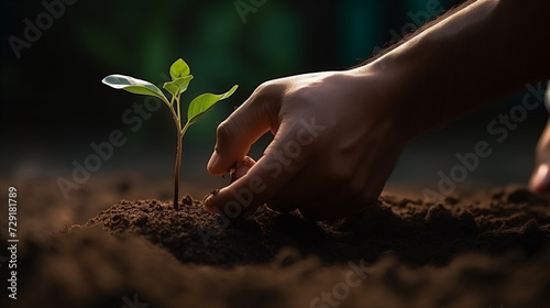 planting a plant, close of a hand planting a new tree, reforestation, DIY environment friendly activity, The Promise of New Life concept, eco friendly