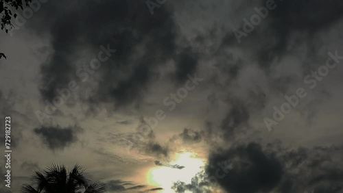 Cloudscape timelapse of sunset sky clouds. Beautiful clouds in the sky with sunbeam at sunset.