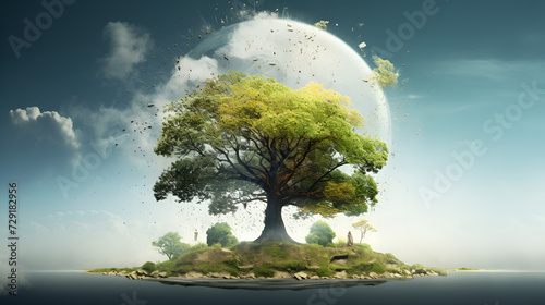 tree on the hill wallpaper   tree and moon 3d wallpaper