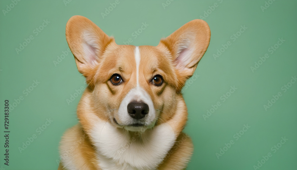 cute Welsh Corgi, green background cute Welsh Corgi, green background