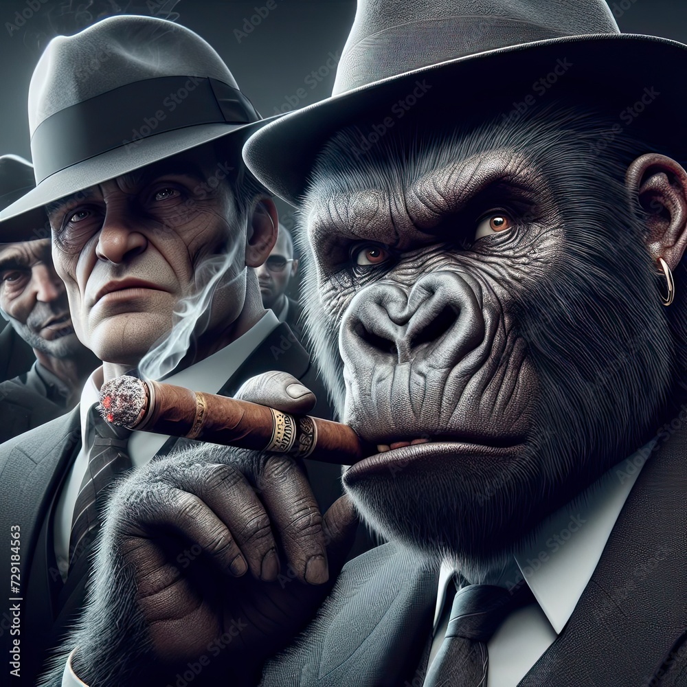 Gangster Mafia Gorilla Monkey Chimpanzee Gangwar with guns in streets ...