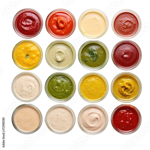 Collection of sauces and condiments on transparent background