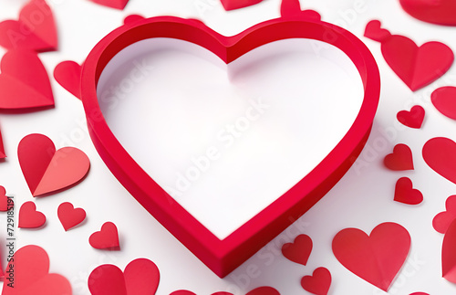 Red hearts on white background with empty space for text. Horizontal format.