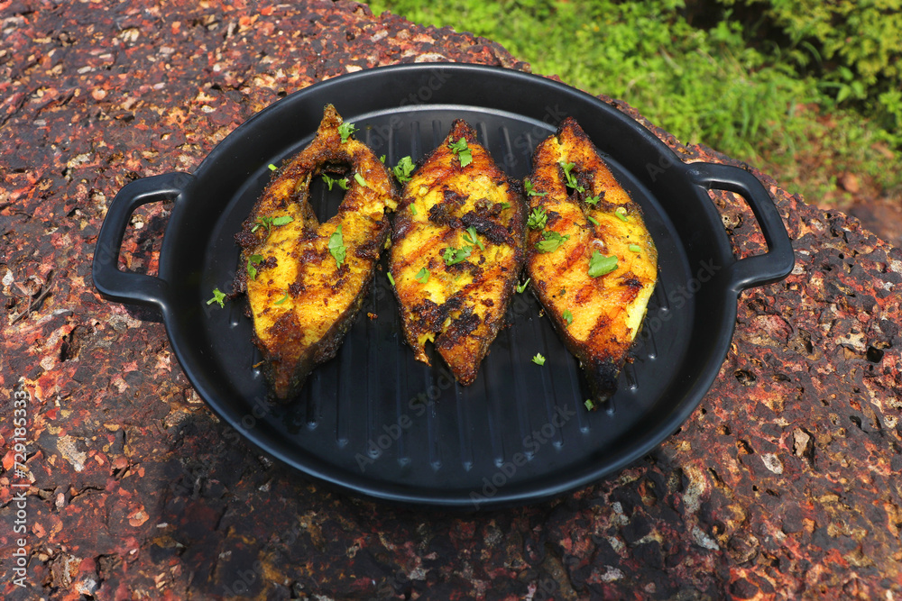 Indian black pomfret fish fry. Halwa Tava fry. Indian Spicy fish fry