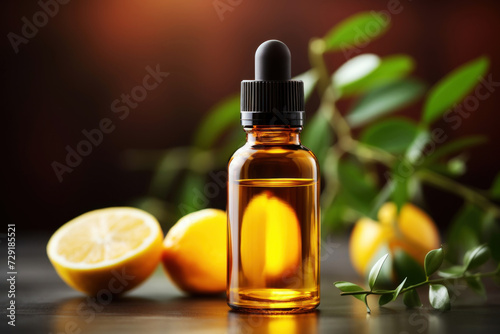 Essential Oil with Lemon and Green Branch