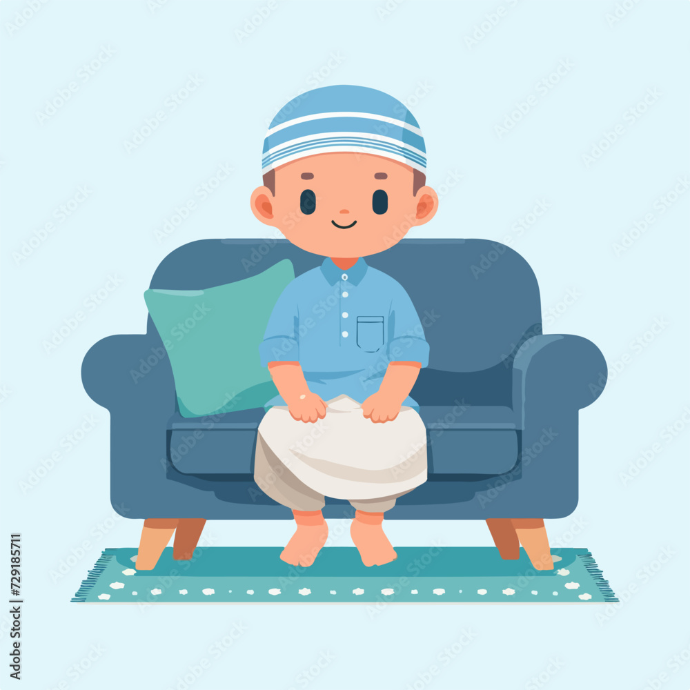 cute muslim little boy sitting on sofa cartoon vector illustration cute muslim little boy sitting on sofa cartoon vector illustration