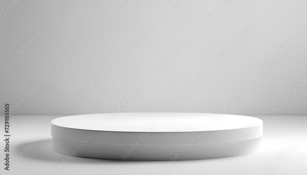 Abstract white round stand for product presentation on white background, empty room with shadows on podium Abstract white round stand for product presentation on white background, empty room with shadows on podium
