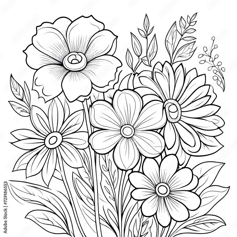 Children's floral illustration doodle coloring book hand drawn vector