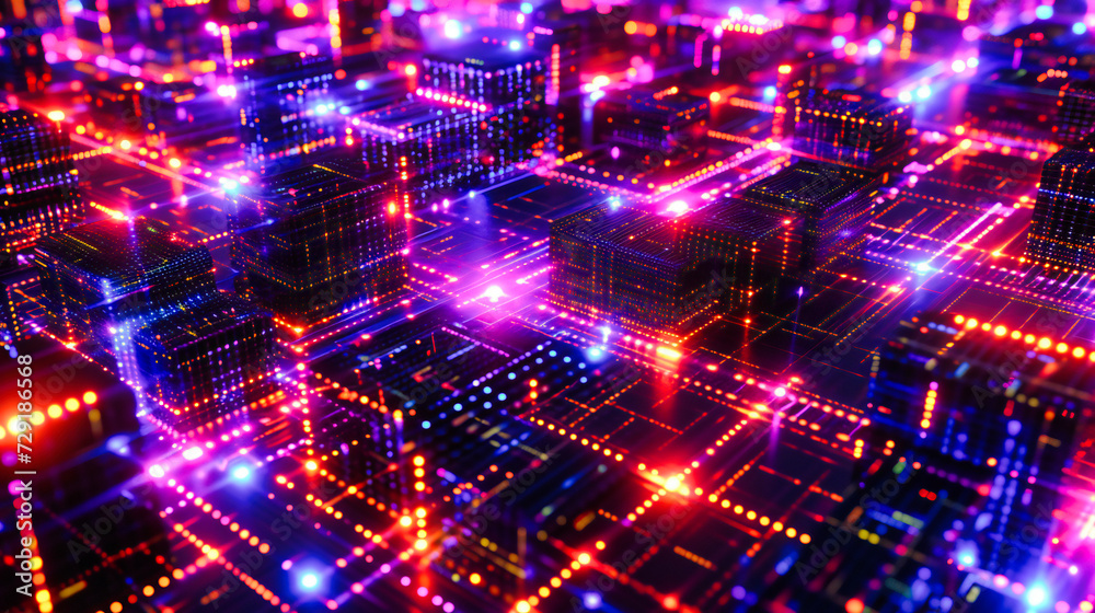 Abstract and futuristic technology network with blue light elements, symbolizing advanced digital connectivity and modern cyber infrastructure Abstract and futuristic technology network with blue light elements, symbolizing advanced digital connectivity and modern cyber infrastructure