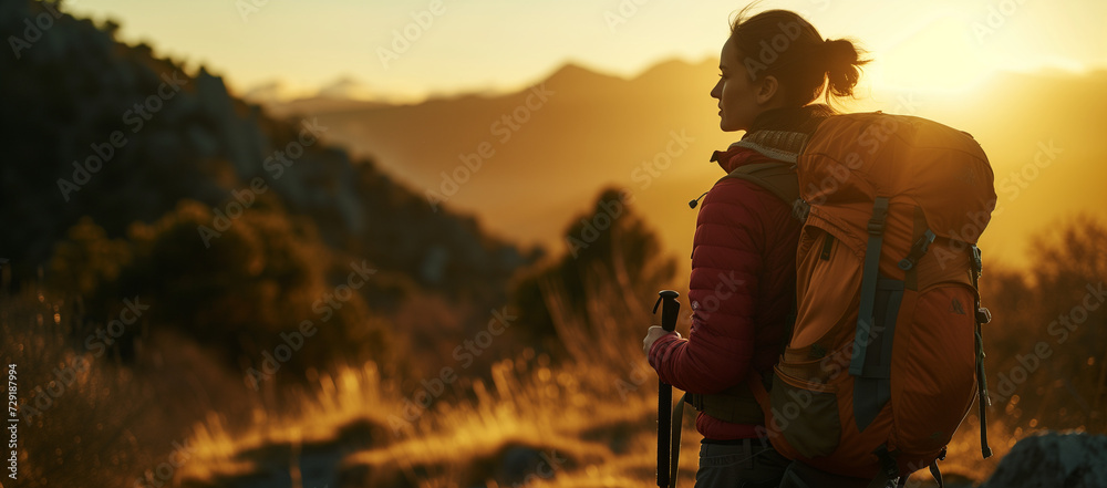 girl on the mountain, sunset, nature