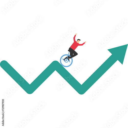 financial stock market fluctuations up and down concept, Metaphor of investment volatility roller coaster ride, investors people ride roller coaster on fluctuating market chart.