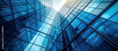 Futuristic office building glass blue toned image. AI generated image photo