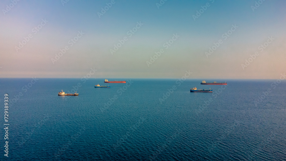 Several boats floating in the water near Limassol's shoreline in Cyprus. Several boats floating in the water near Limassol's shoreline in Cyprus.
