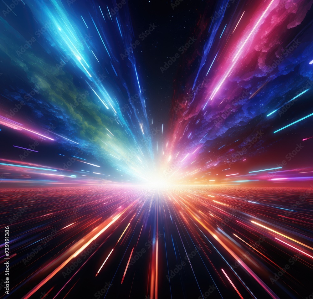 Futuristic speed motion with blue and red rays of light abstract background