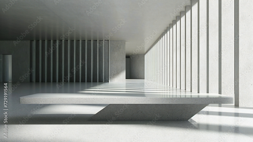 Obraz premium Modern architectural interior with concrete elements, creating an abstract and minimalist space that embodies contemporary design