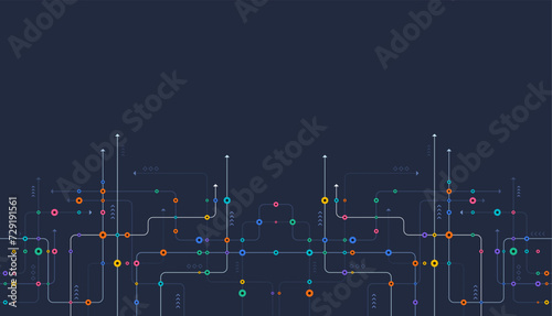 Circuit connect lines and dots. Network technology and Connection concept. Decentralized network nodes connections