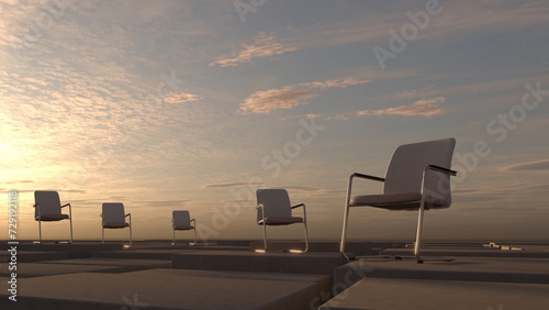 abstract business symbol with chairs and cloud-sky - 3D illustration photo