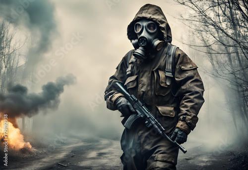 The man in the gas mask of smoke. Stalker.