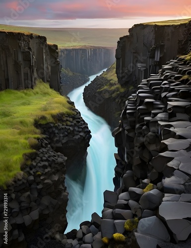 Studlagil basalt canyon, Iceland Generative AI
 photo