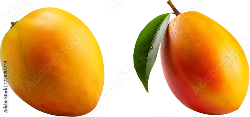 set of mango with leaf isolated on transparent background