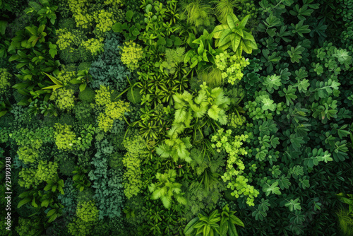 An eco-mosaic composed of thriving green plants  resembling a sustainable greenscape