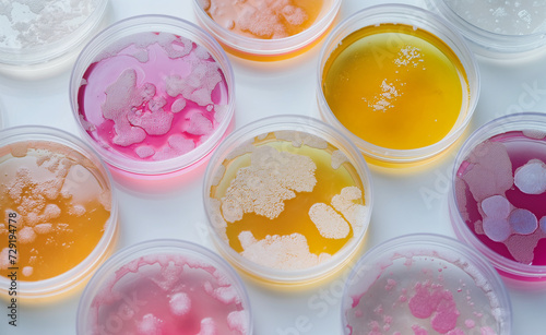 Abstract Laboratory Petri Dishes with Bacterial Colonies