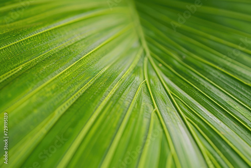 A tropical palm leaf  revealing its natural textures and rich green colors in detail