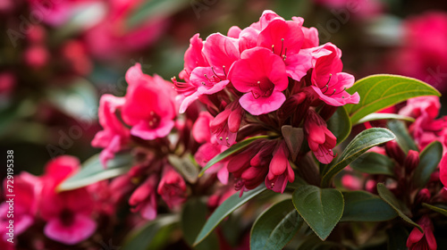 Close-up of the beautiful red Weigela florida flowers