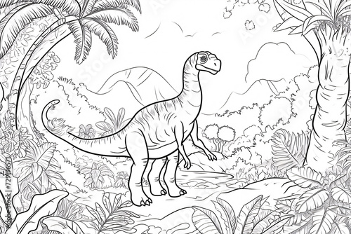 Maiasaura Dinosaur Black White Linear Doodles Line Art Coloring Page  Kids Coloring Book