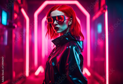 Portrait of a stylish cyber girl with bright red © Hassan Rehman