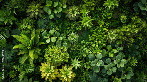 An eco-mosaic composed of thriving green plants, resembling a lush oasis