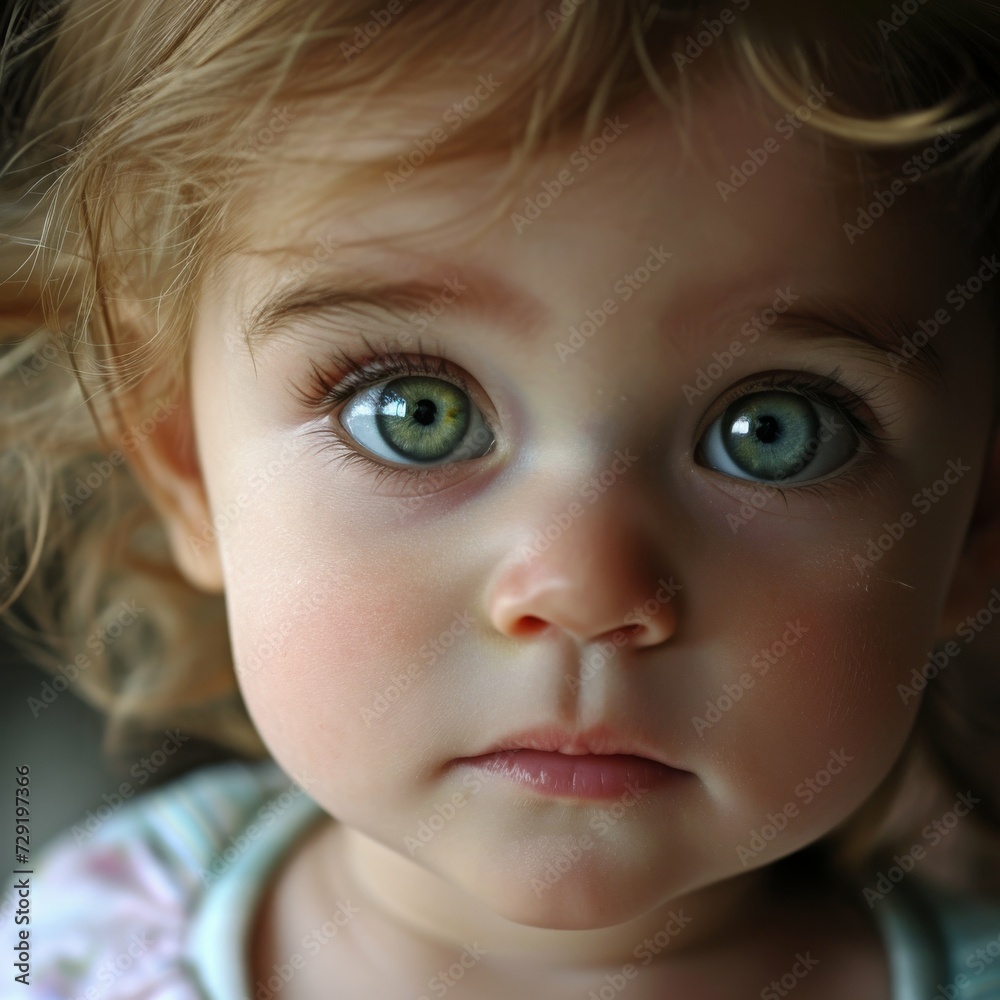 a cute little baby girl with unique big green eyes, smile a cute little baby girl with unique big green eyes, smile