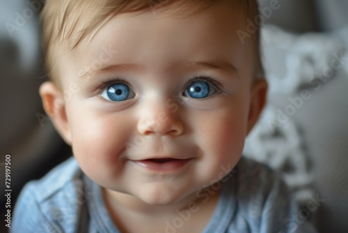 cute baby boy with blue eyes and smile 