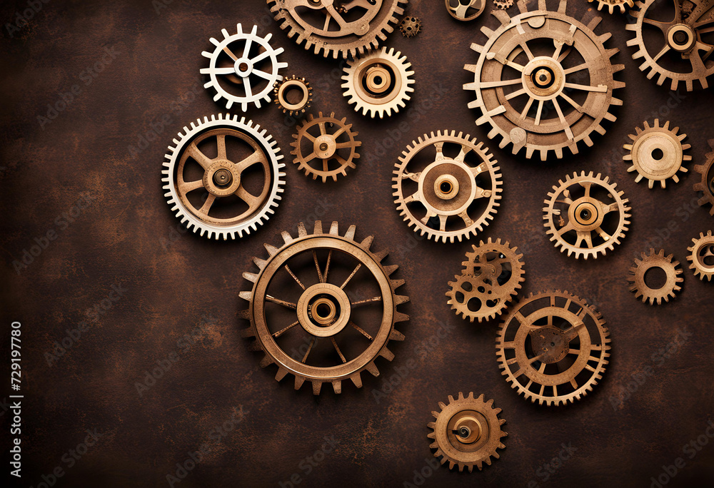 From above technical texture of steampunk gears From above technical texture of steampunk gears