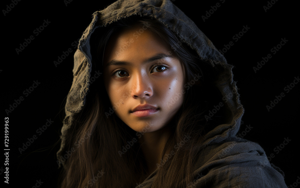 Multiracial Woman in Hooded Jacket Looking at the Camera Multiracial Woman in Hooded Jacket Looking at the Camera