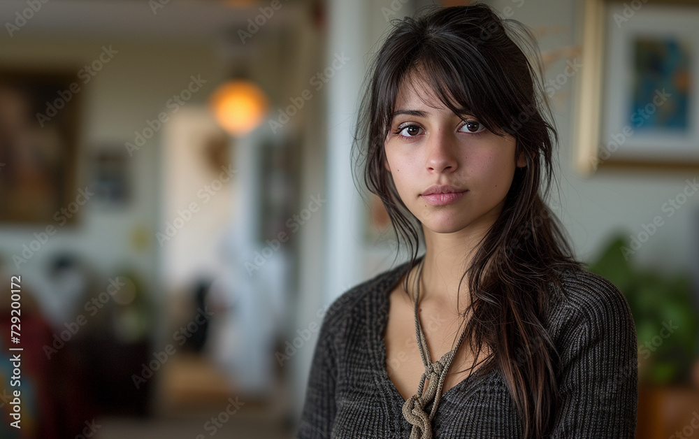 Woman Standing in Living Room Next to Couch Woman Standing in Living Room Next to Couch