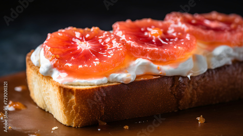 Cream cheese and grapefruit on bread