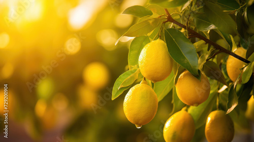 Agricultural, Fresh lemons on the tree in a lemon farm.