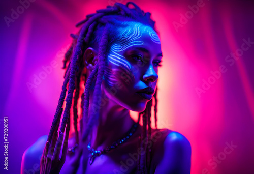 Cocky Girl with Dreadlocks in Ultraviolet neon light photo