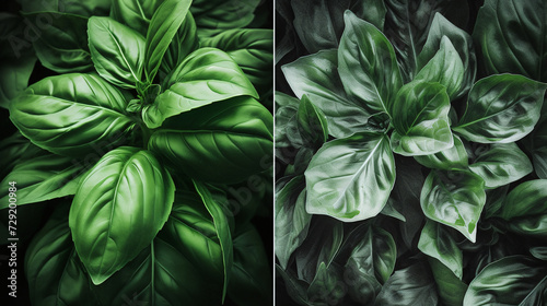 sunlit basil leaves showcasing their texture and vibrant green color