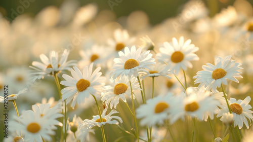 An enchanting landscape showcasing a field of daisies swaying in the gentle breeze