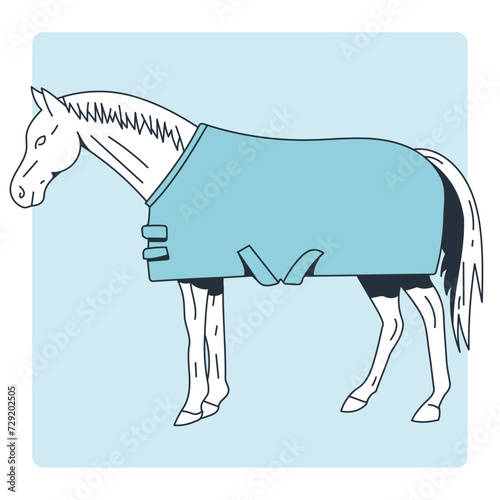 Line illustration of a horse with blue tone and shadow