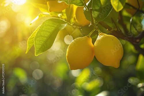 Ripe lemons on tree branch in the garden