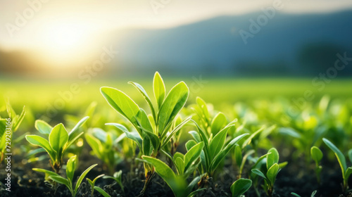 Close up of Green tea leaf in the morning  tea plantation. Green tea bud and leaves.